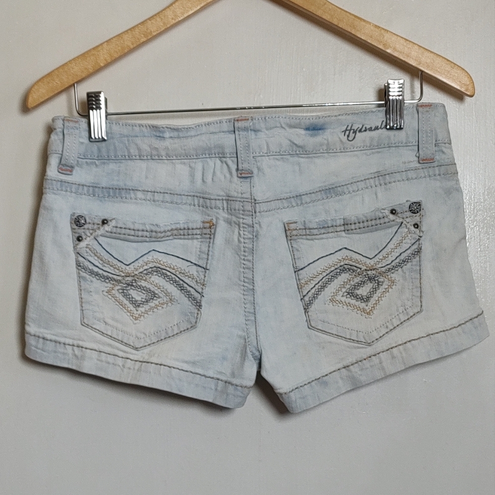Hydraulic Light Blue Embroidered Denim Shorts for Women - Picture 6 of 12